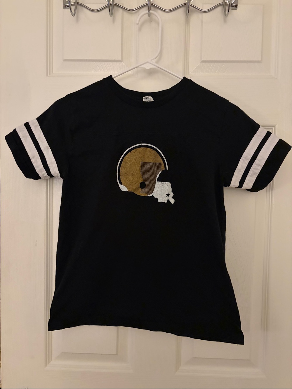 Kids Black Short Sleeve Tee with Gold Louisiana Football Graphic